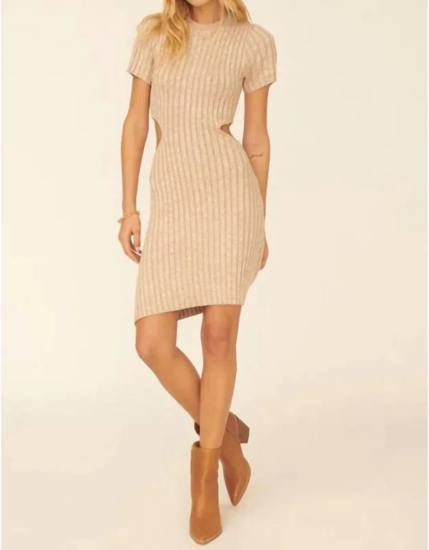 Ribbed Knit Short Sleeve Cutout Mini Sweater Dress