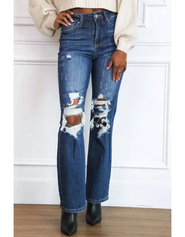 Distressed High Rise Straight Jeans