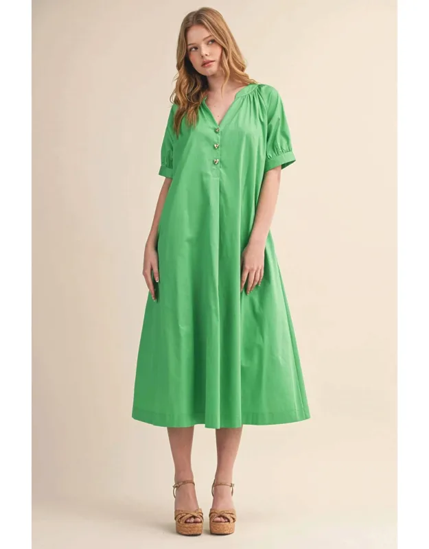 V-neck Button Front Dress