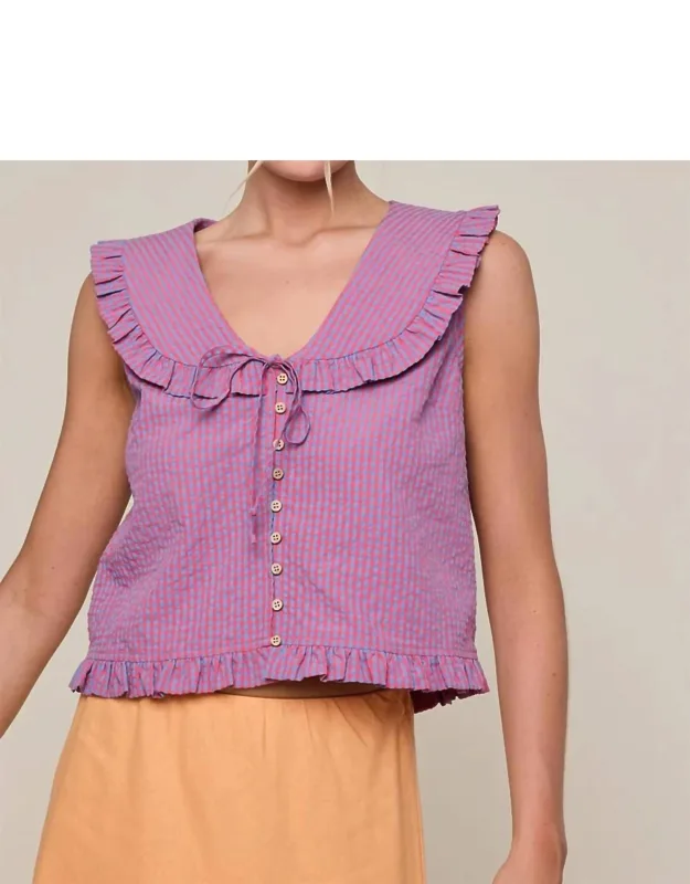 Ruffled Collar Plaid Blouse