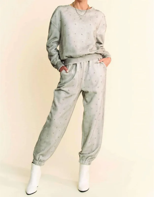 Rhinestone Detail Bling Jogger Set