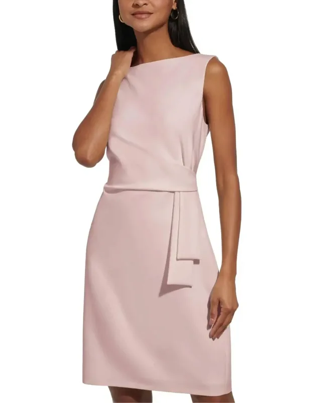 Sleeveless Boat Neck Crepe Sheath Mini Dress