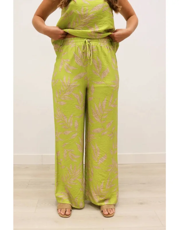 Wide Leg Botanical Print Pants
