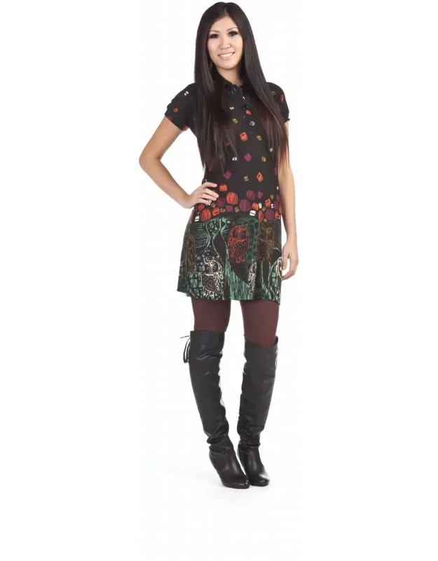 Owl Print Collar Sweater Dress