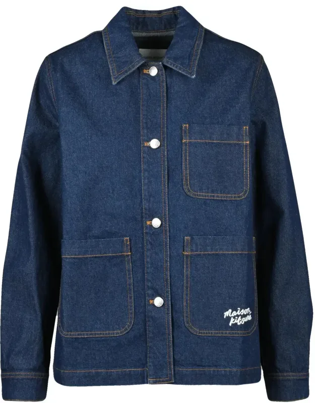 Denim Coat With Structured Design And Embroidered Logo
