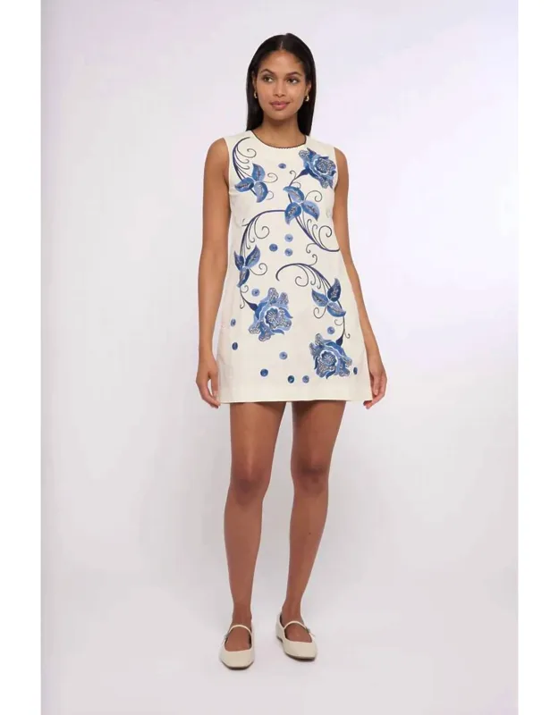 Tiffany Mini Dress In Embroidery - Easy & Flattering