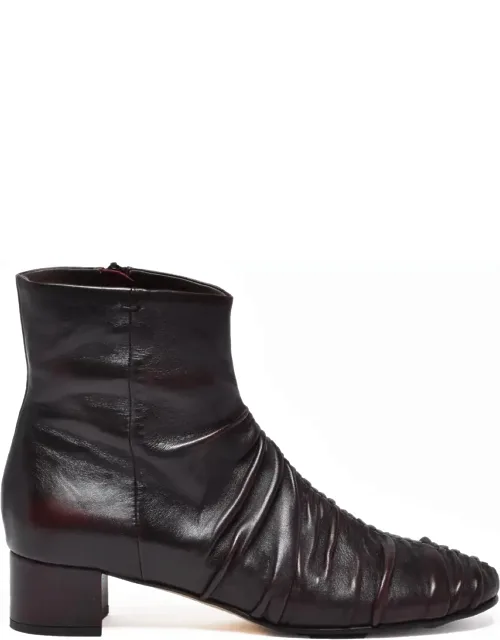 Leather Ruched Ankle Boots