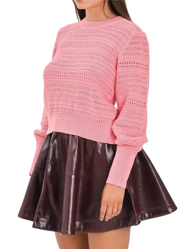 Perforated Knit Crew Neck Sweater