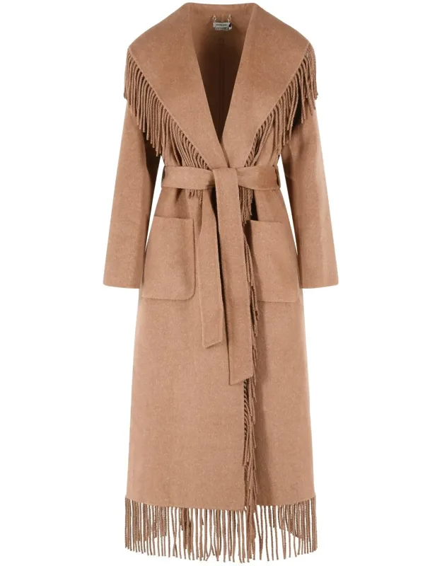 Wool Blend Coat With Fringed Details