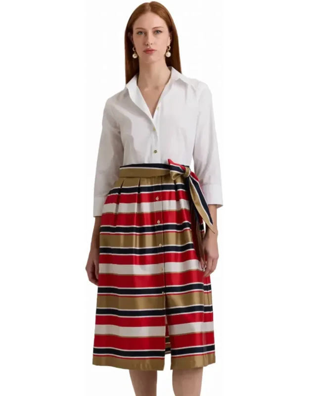 3/4 Sleeve Dress In Nautical Stripes