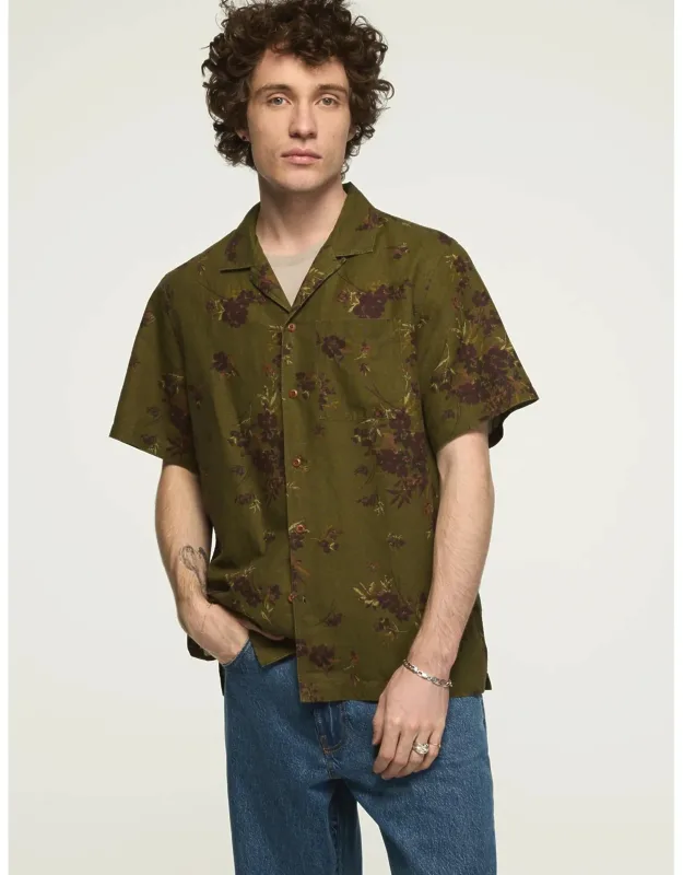 Printed Short Sleeve Camp Collar Shirt