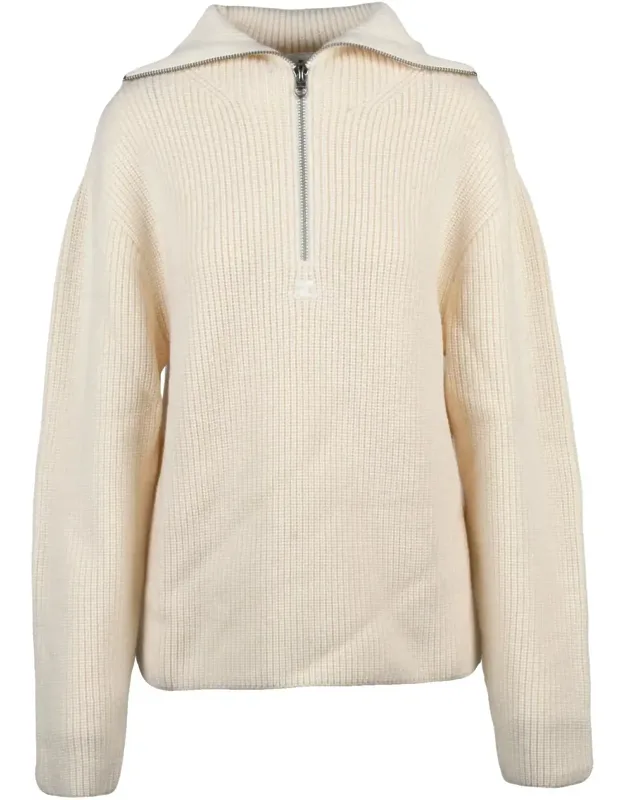 Ribbed Knit Sweater With Half-zip And Hood