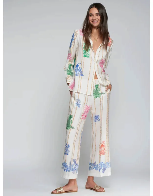 Relaxed Fit Trousers In Bamboo Print