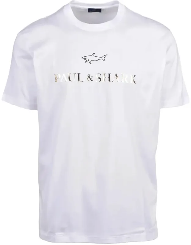 Classic White T-shirt With Gold Logo And Design