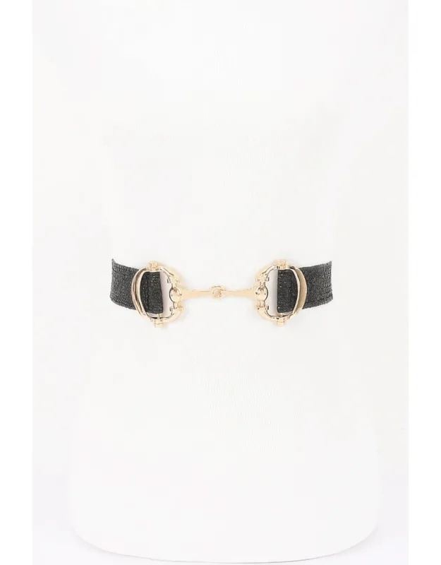 Faux Straw Metal Buckle Elastic Belt