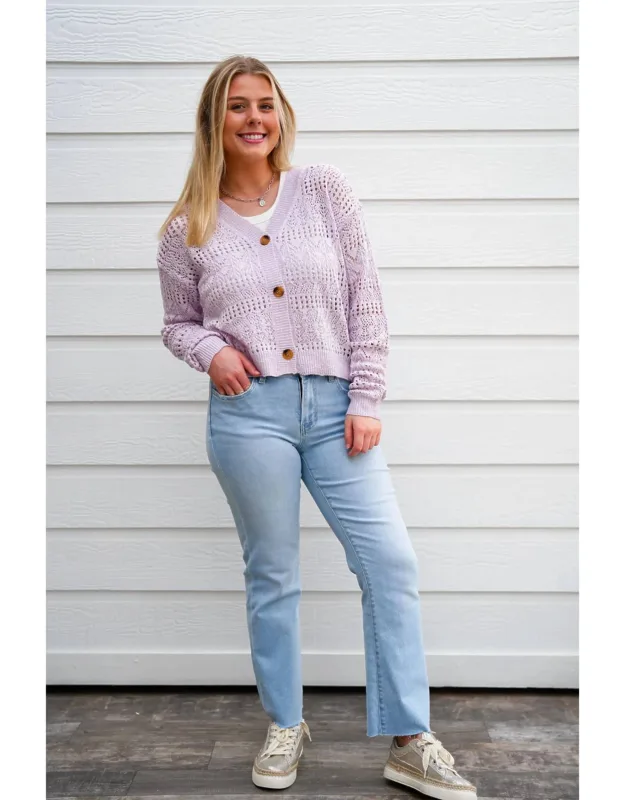 Pointelle Knitted V-neck Crop Cardigan