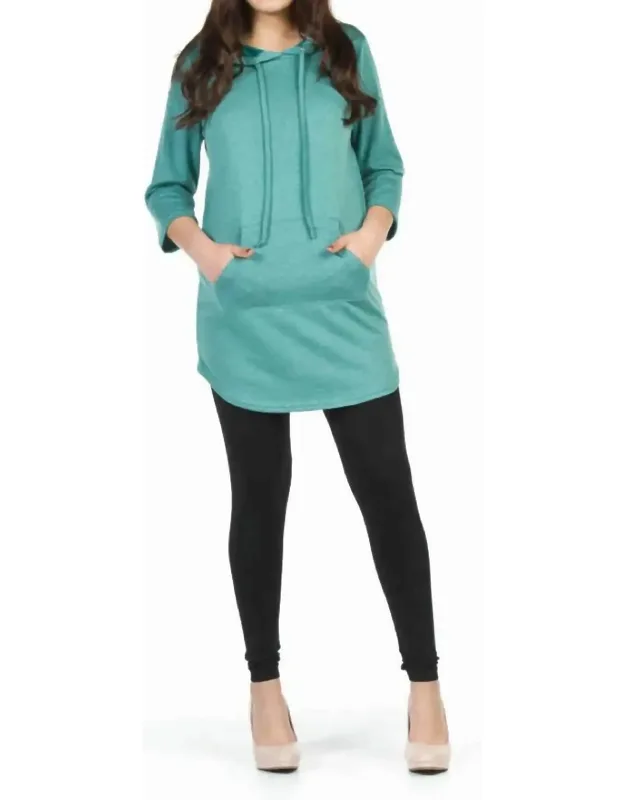 3/4 Sleeve Hoody Dress With Kangaroo Pockets