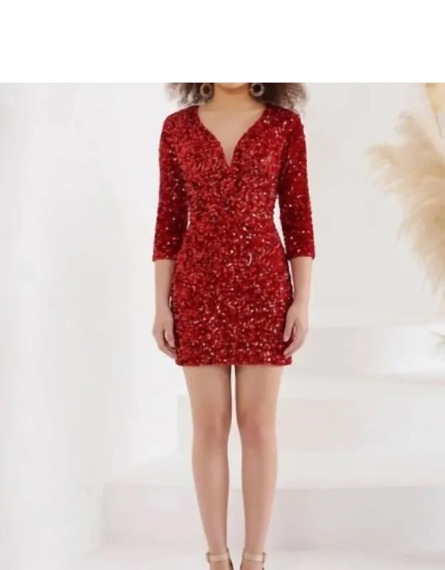 Sequin Short Three Quarter Sleeve Dress