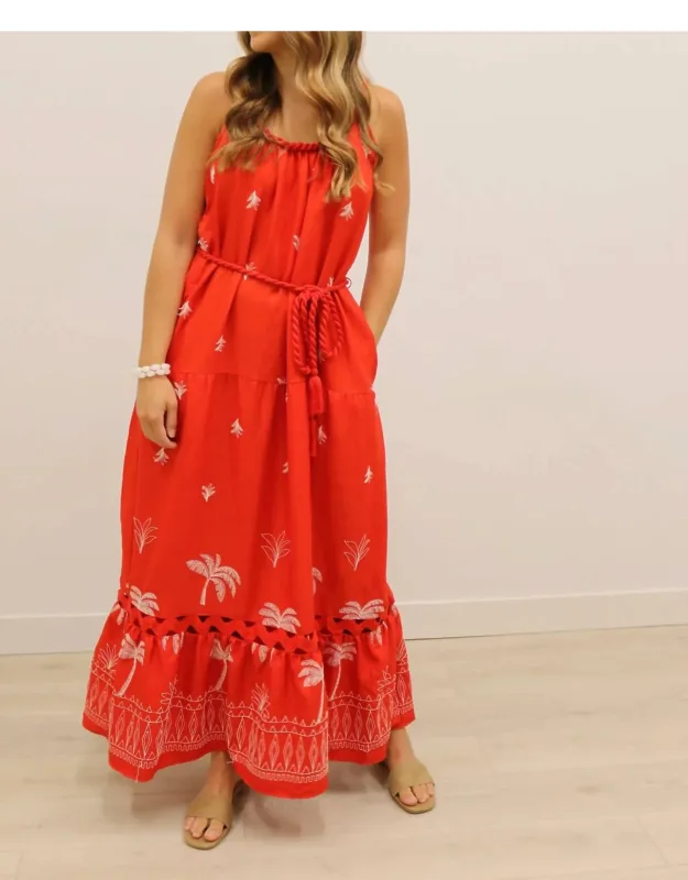 Palm Tree Embroidered Maxi Dress