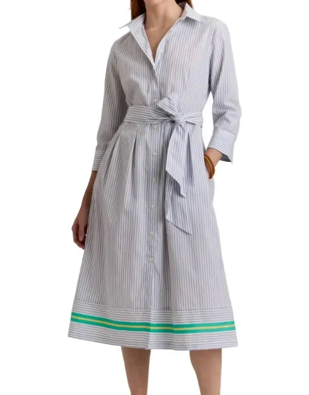 3/4 Sleeve Dress In Contrast Stripe