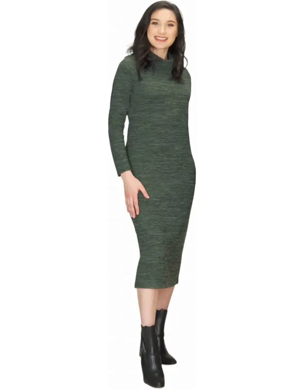 High Neck Heathered Long Sweater Dress