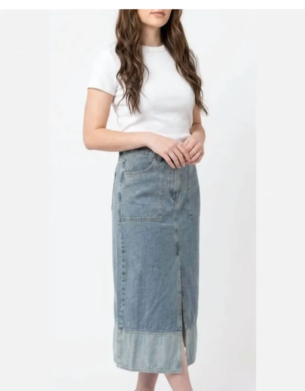 Front Slit Midi Denim Skirt