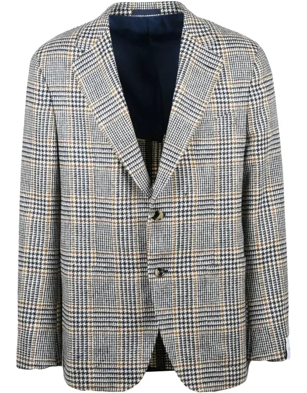 Rounded Wool Jacket With Distinctive Checkered Pattern
