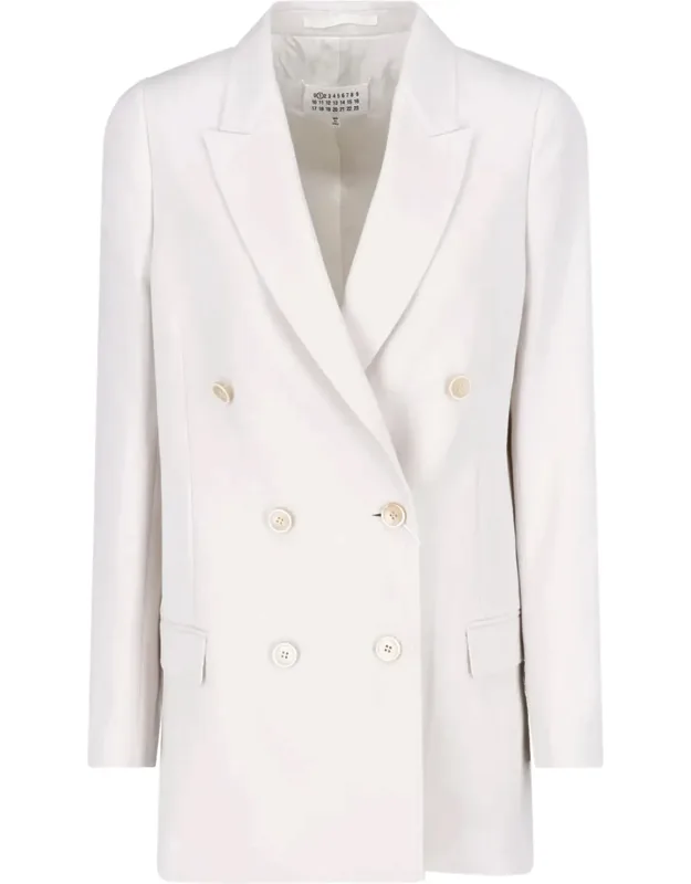 Double-breasted Wool Blazer With Four Stitches Logo
