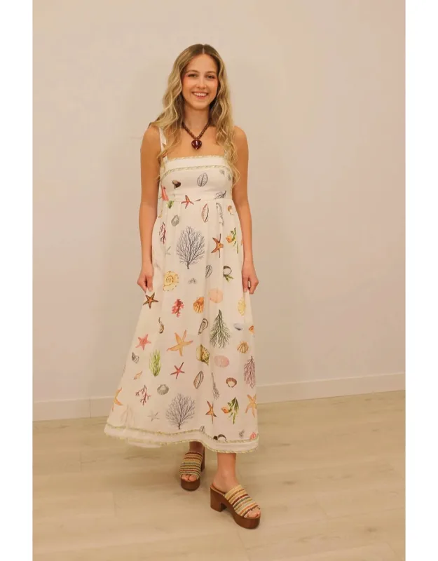 Sealife Printed Sleeveless Midi Dress