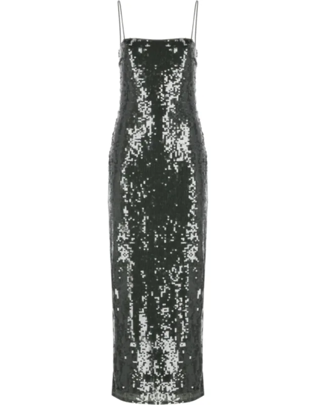 All-over Sequin Maxi Dress With Shoulder Pads