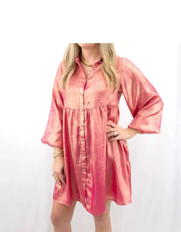 Metallic Button Up Shirt Dress