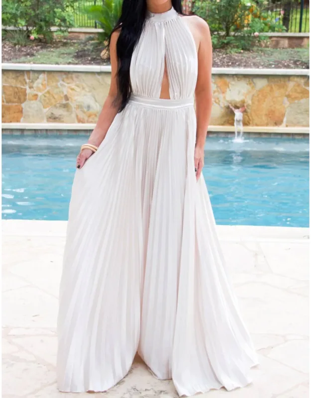 Addicted To Love Pleated Halter Maxi Dress