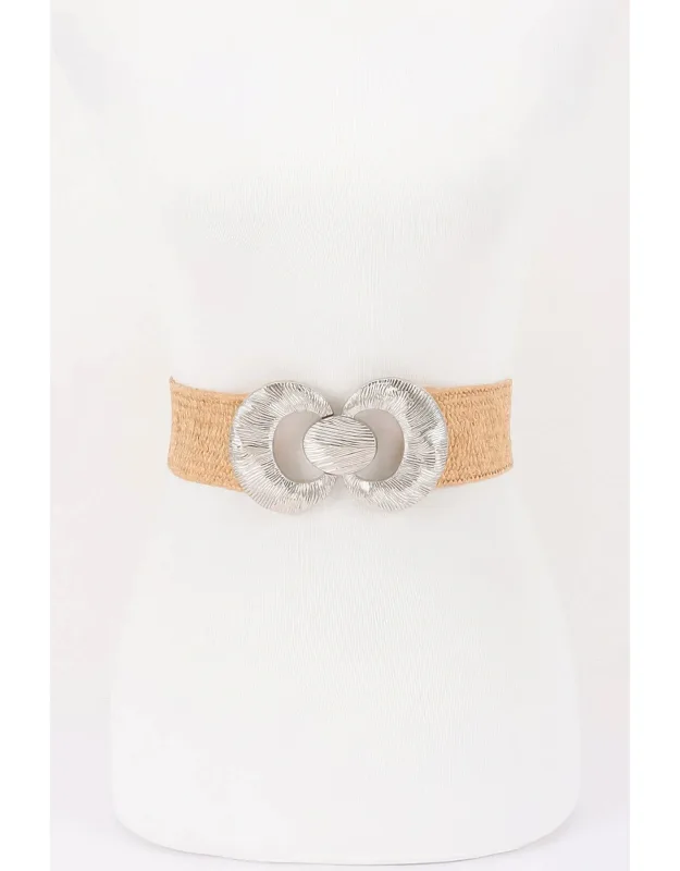 Faux Straw Big Metal Buckle Elastic Belt