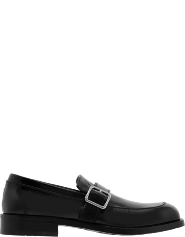 Ferragamo Patent Leather Monk-strap Loafers With Silver-tone Buckle And Low Stacked Heel