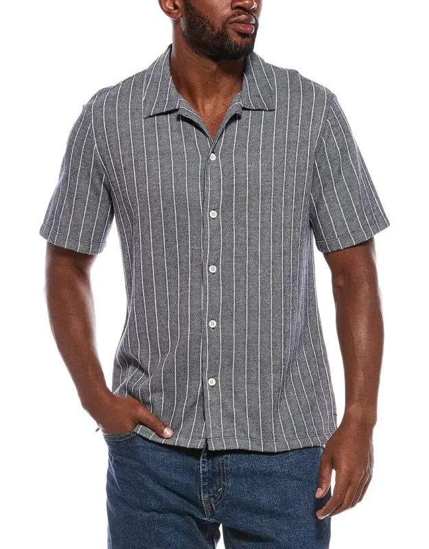 Textured Stripe Camp Collar Shirt