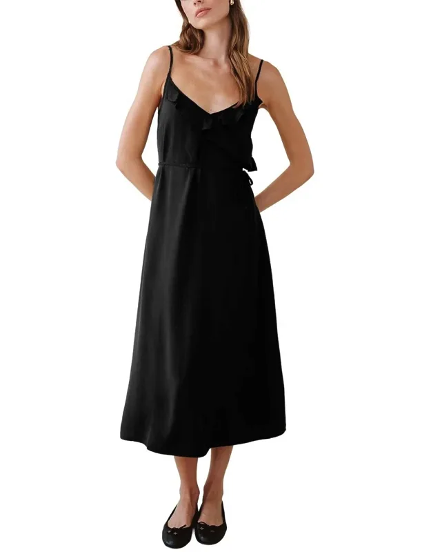 Ruffle Cami Midi Dress With V-neck And Spaghetti Straps