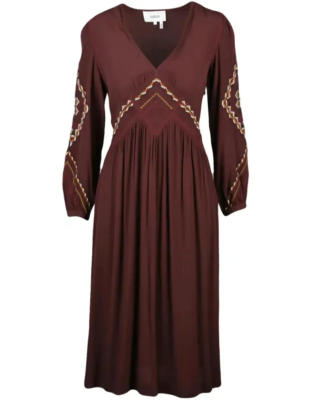 Empire-cut Midi Dress With Geometric Embroidery