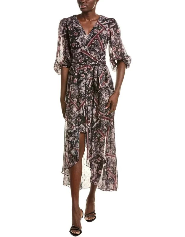 Printed Metallic Clip Chiffon Maxi Dress