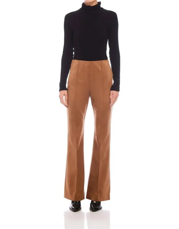 Ellie Bootcut Pants With High-rise Elastic Waistband And Faux Suede Knit