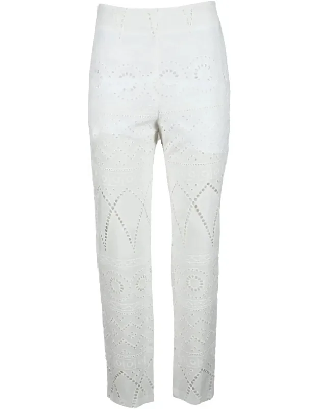 Cropped Cotton Trousers With Eyelet Embroidery