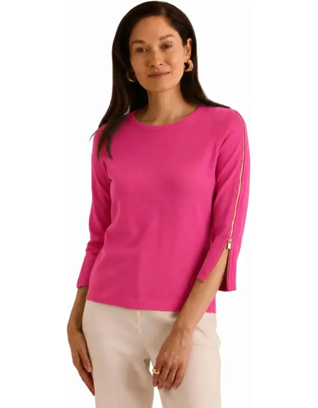 3/4 Sleeve Zipper Sweater