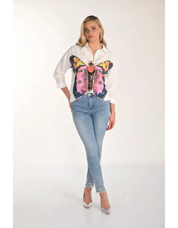 Rhinestone Embellished Hem Skinny Jeans