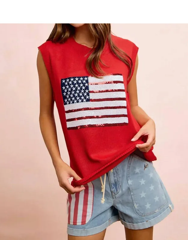 Usa Flag Sequin Top