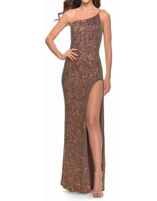 Sequin One Shoulder Dress With Slit