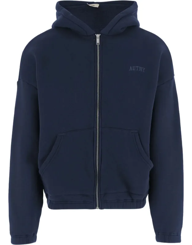Cotton Zip-up Hoodie With Front Pockets And Embroidered Logo