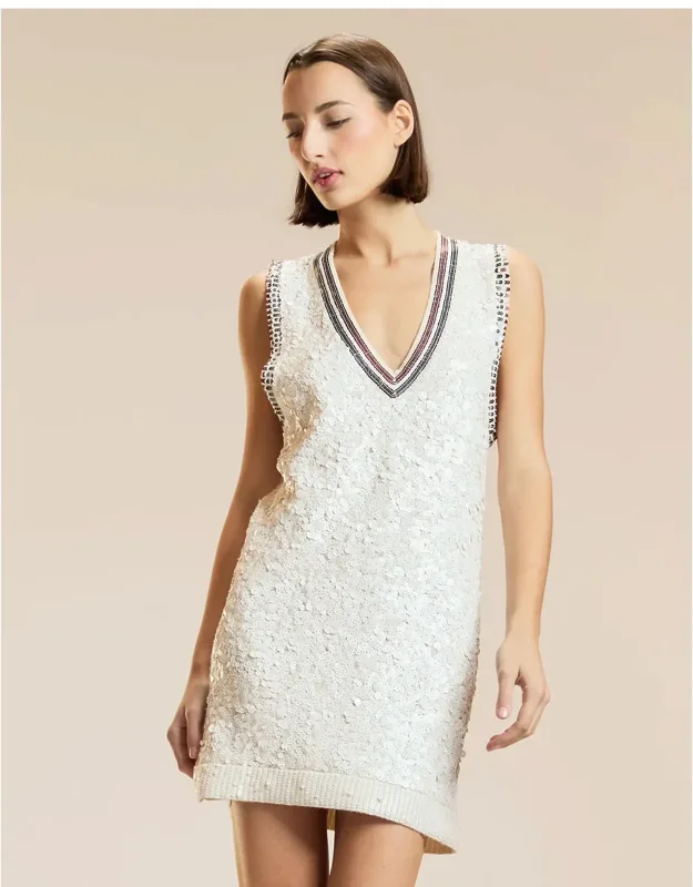 Sequin V-neck Mini Knit Dress