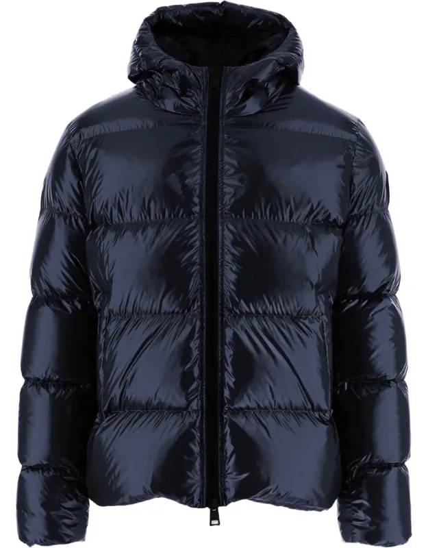 Quilted Down Jacket With Adjustable Hood And Elasticated Hems