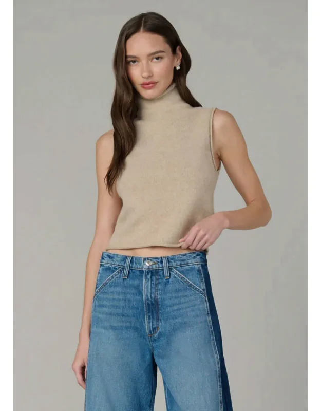 Stevie Sleeveless Roll Neck Sweater With Funnel Neck And Roll-edge Finish