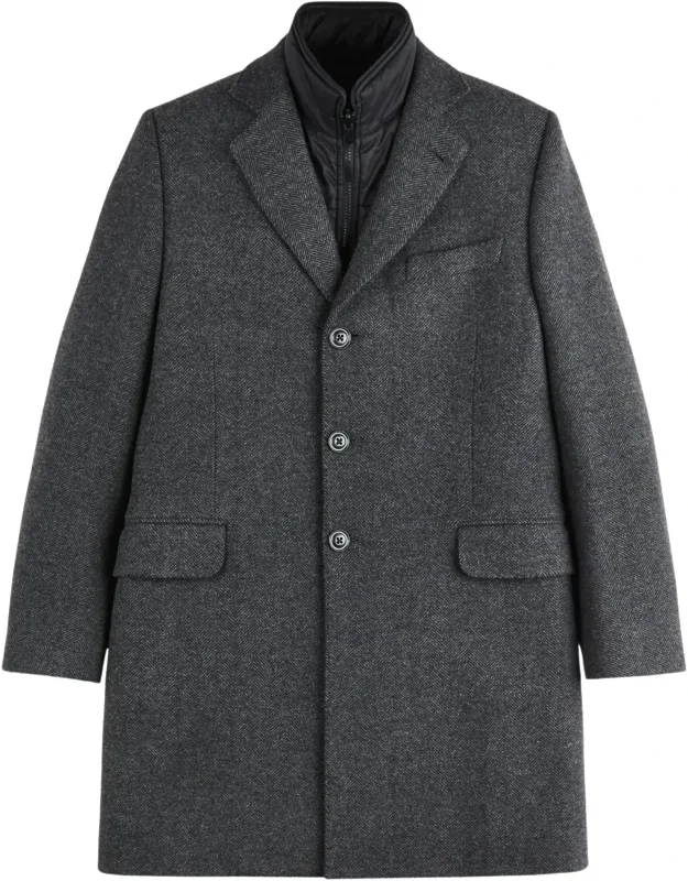 Tailored Three-button Coat With Herringbone Pattern And Padded Insert