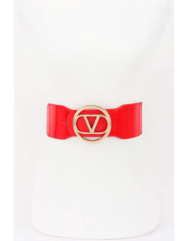 Vegan Leather Metal Buckle Elastic Belt